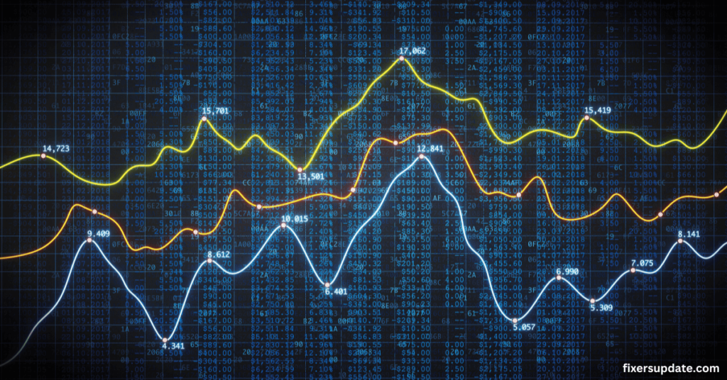 An airdrop crypto graph displaying fluctuating stock prices alongside a data trend line for analysis.