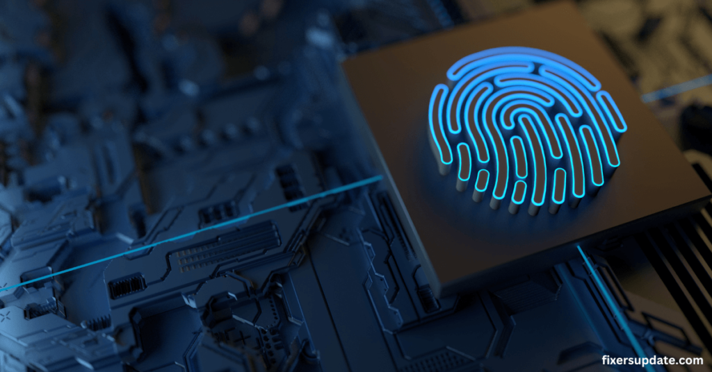 Kids cybersecurity - A close-up of a biometric fingerprint scanner, showcasing advanced technology for secure identity verification